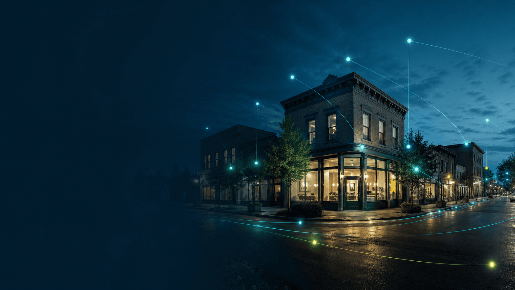 A local main street connected by signals from one trusted business profile