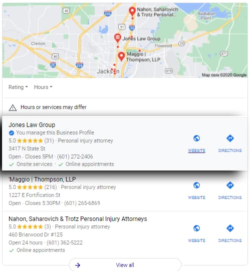 Jones Law Firm ranking screenshot